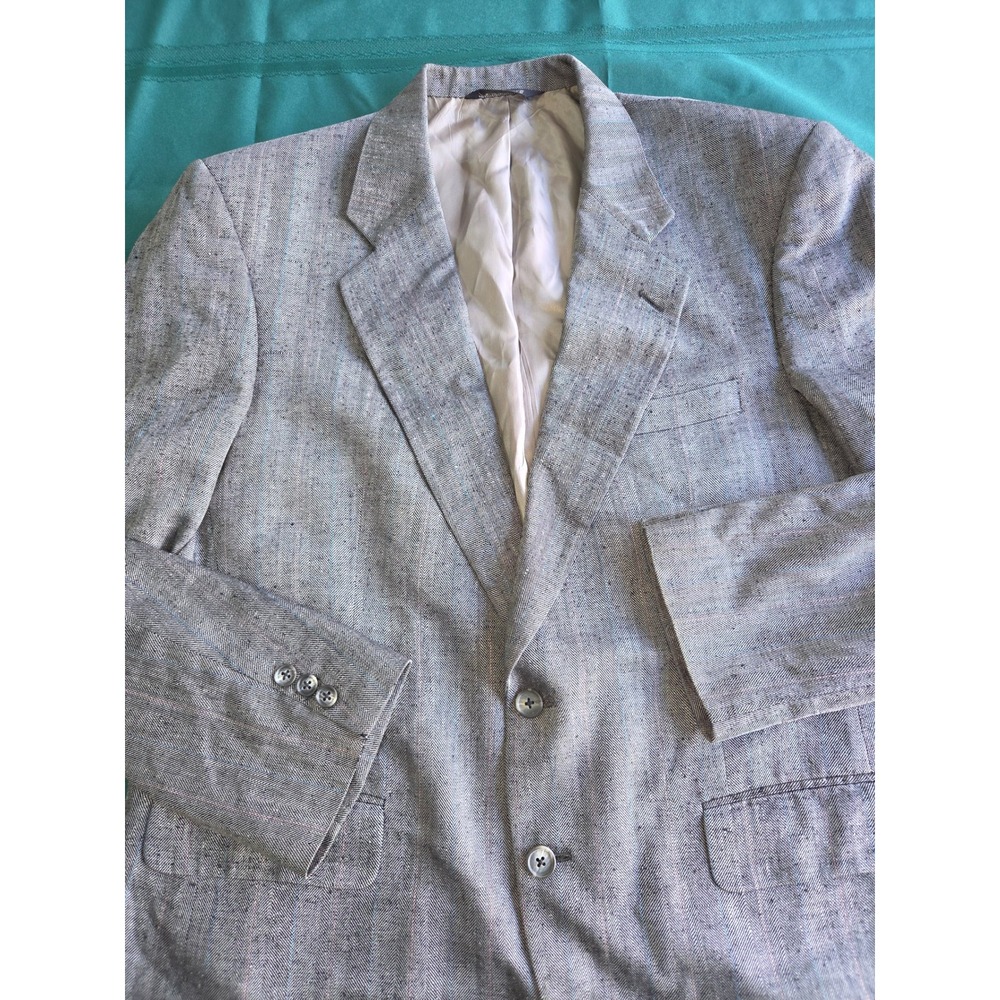 Burberrys Saks Fifth Avenue Mens Grey Herringbone 100% Wool & Silk Blazer Coat